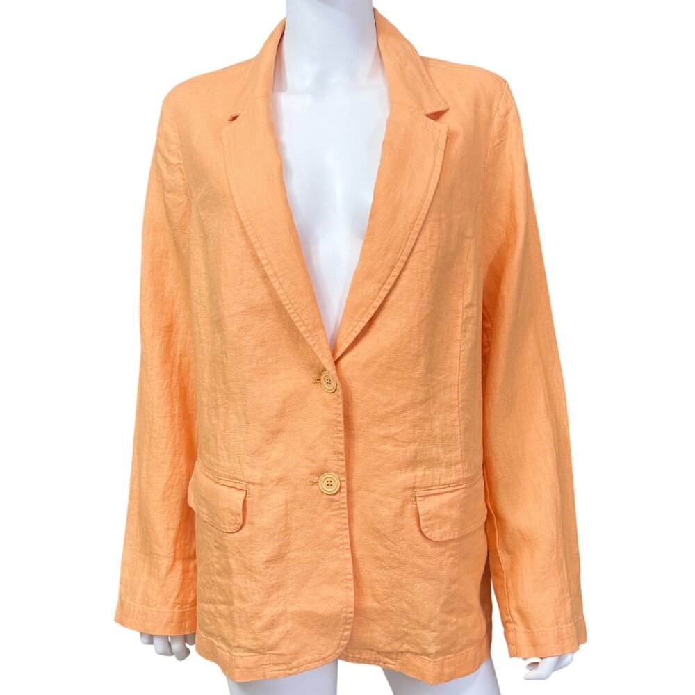 J Jill Blazer Womens M Orange Linen Casual Button Front Lightweight